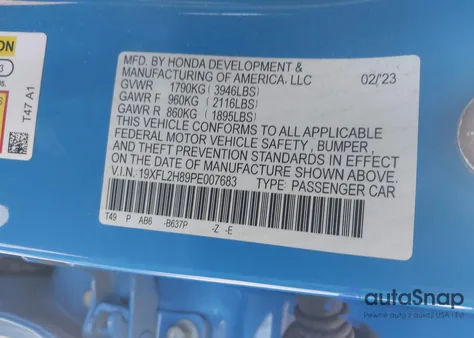 2023 Honda Civic Sport из США, поврежденный, VIN 19XFL2H89PE007683